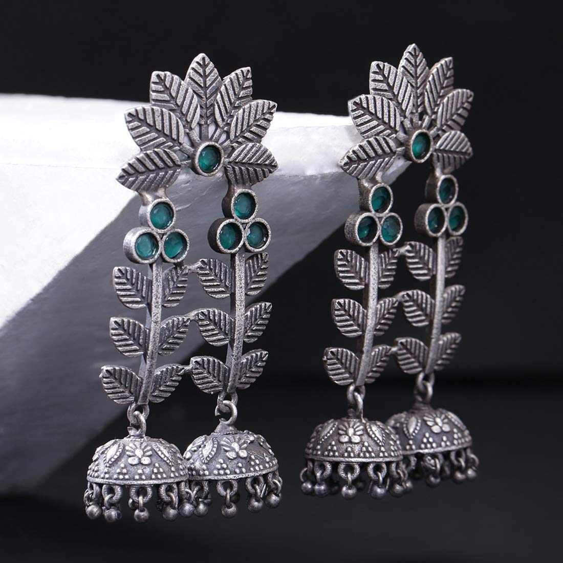 Yellow Chimes Genuine Silver look-alike Oxidised Jhumka Earrings Silver Polish Statement Traditional Dangler Earrings for Women & Girls