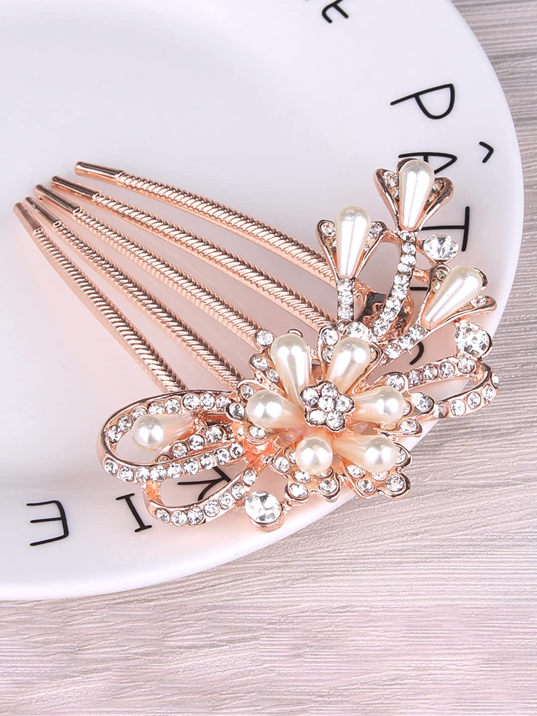 Yellow Chimes Comb Pin for Women Hair Accessories for Women Floral Comb Clips for Hair for Women Rosegold Crystal Hair Pin Bridal Hair Accessories for Wedding Side Pin / Comb Pin / Juda Pin Accessories for Women