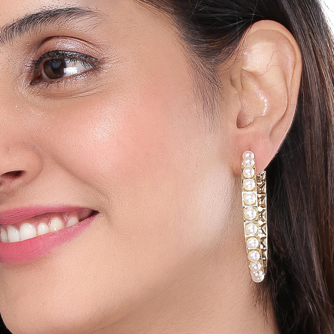 Yellow Chimes Earrings for Women and Girls Fashion White Pearl Hoops Set | Gold Plated Combo of 12 Pairs Stud Hoop Earring Set | Birthday Gift for girls and women Anniversary Gift for Wife