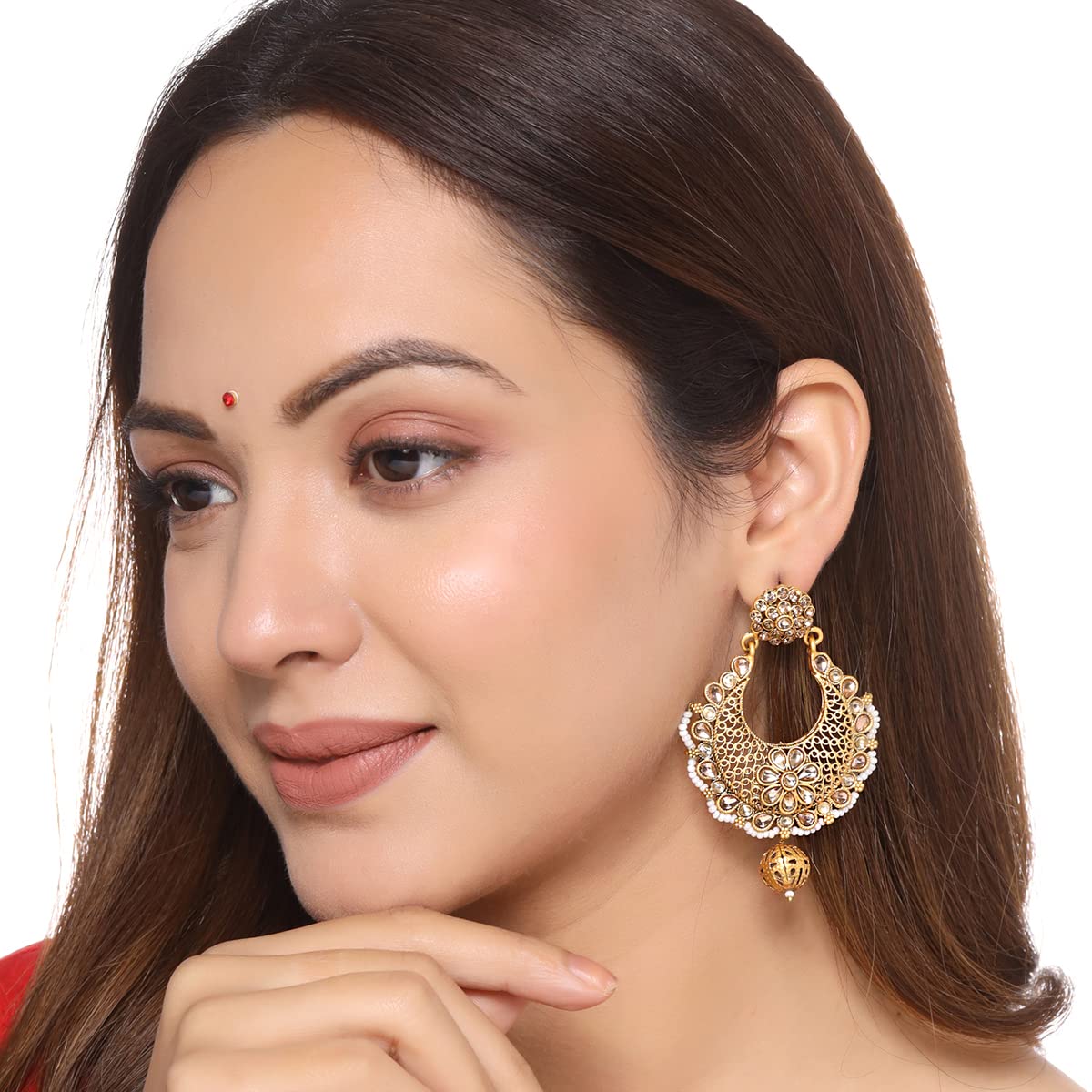Yellow Chimes Earrings for Women & Girls Traditional Kundan Chandbali Earrings | Gold Plated | Floral Designed Kundan Chand Baliyan Earrings | Birthday Gift for girls & women Anniversary Gift for Wife