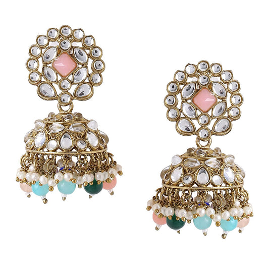 Yellow Chimes Earrings for Women Gold Toned Kundan Studded Traditional Jhumka Earrings for Women and Girls