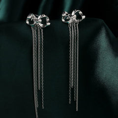 Yellow Chimes Earrings For Women Silver Tone Bow Shaped Linear Chain Fringe Dangler Earrings For Women and Girls