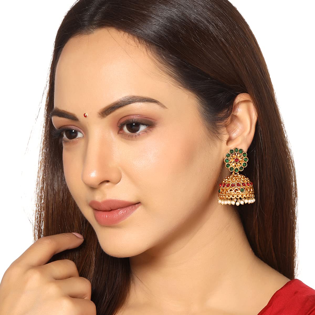 Yellow Chimes Earrings For Women Gold Toned Crystal Studded Jhumka Earrings For Women and Girls