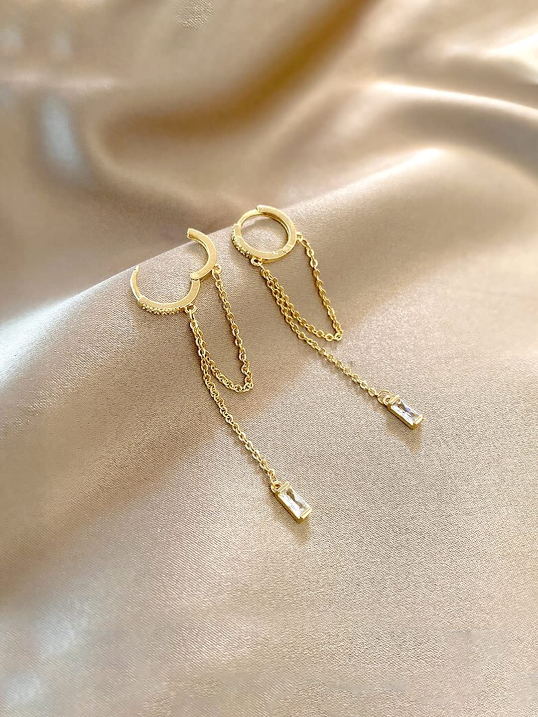 Yellow Chimes Earrings For Women Gold Tone Linear Chain Tassel Dangler Earrings For Women and Girls