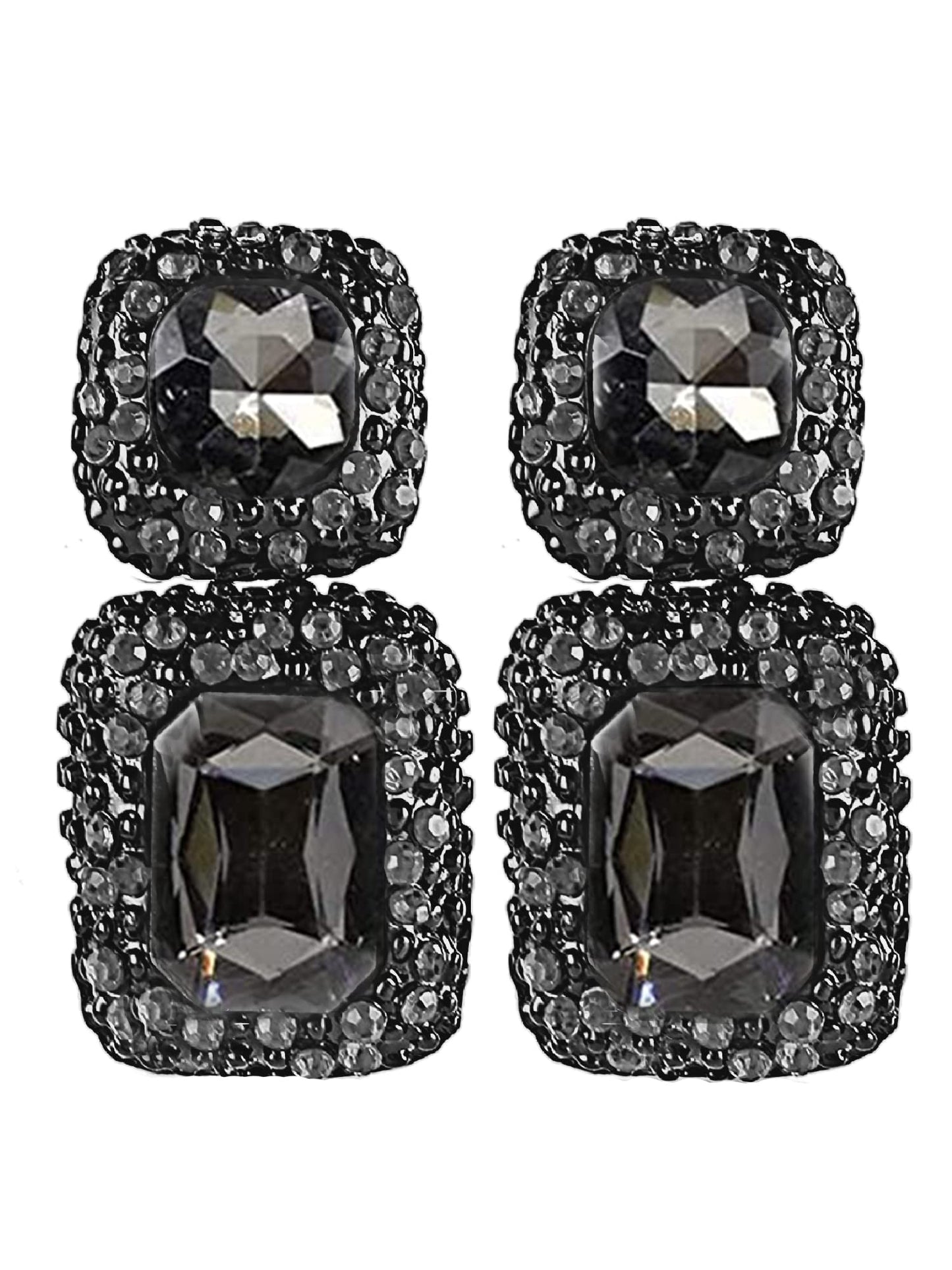 Yellow Chimes Square Crystal Copper Dangler Earrings for Women (Black)