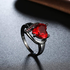 Yellow Chimes Combo of Red Heart Adjustable Ring in Red Velvet Rose Ring Box for Women and Girls