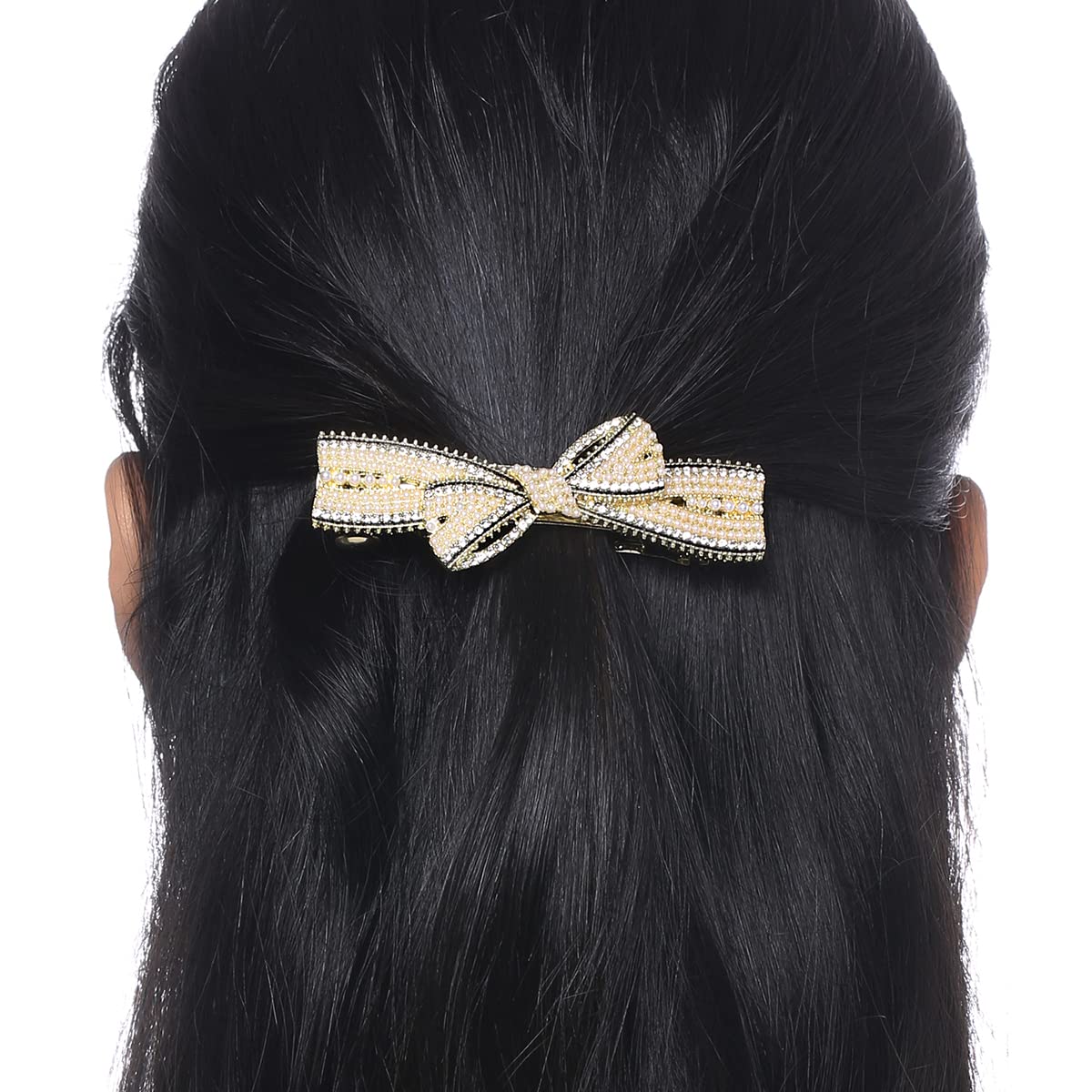 Yellow Chimes Hair Clips for Women Girls Barrette Hair Clips for Women Hair Accessories for Women Bow Clips for Women White Pearl French Barrette Hair Clips for Women and Girls Gift For Women & Girls