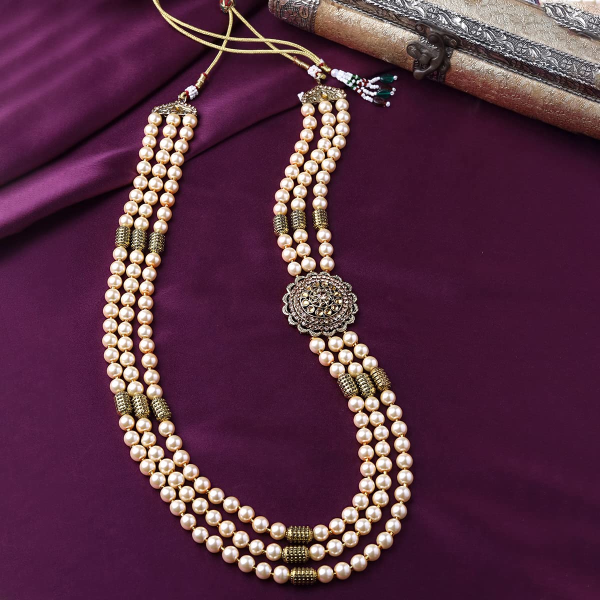 Yellow Chimes Dulahmala For Mens Pearl Necklace Jewellery for Groom Dulha Moti Mal Haar For men