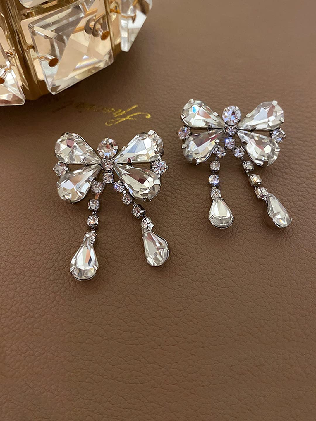 Yellow Chimes Earrings For Women Silver Tone Sparkling Crystal Studded Butterfly Shape Drop Earrings For Women and Girls