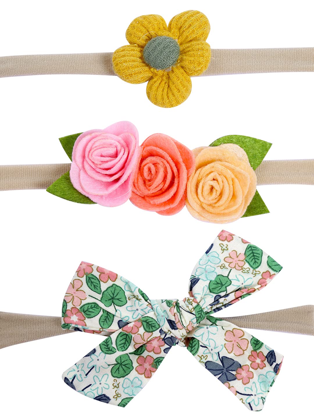 Melbees by Yellow Chimes Hair Bands for Girls 3 Pcs Hairbands For Kids Stretcheable Floral Bow Hair Bands Hair Accessories for Baby Kids and Girls.