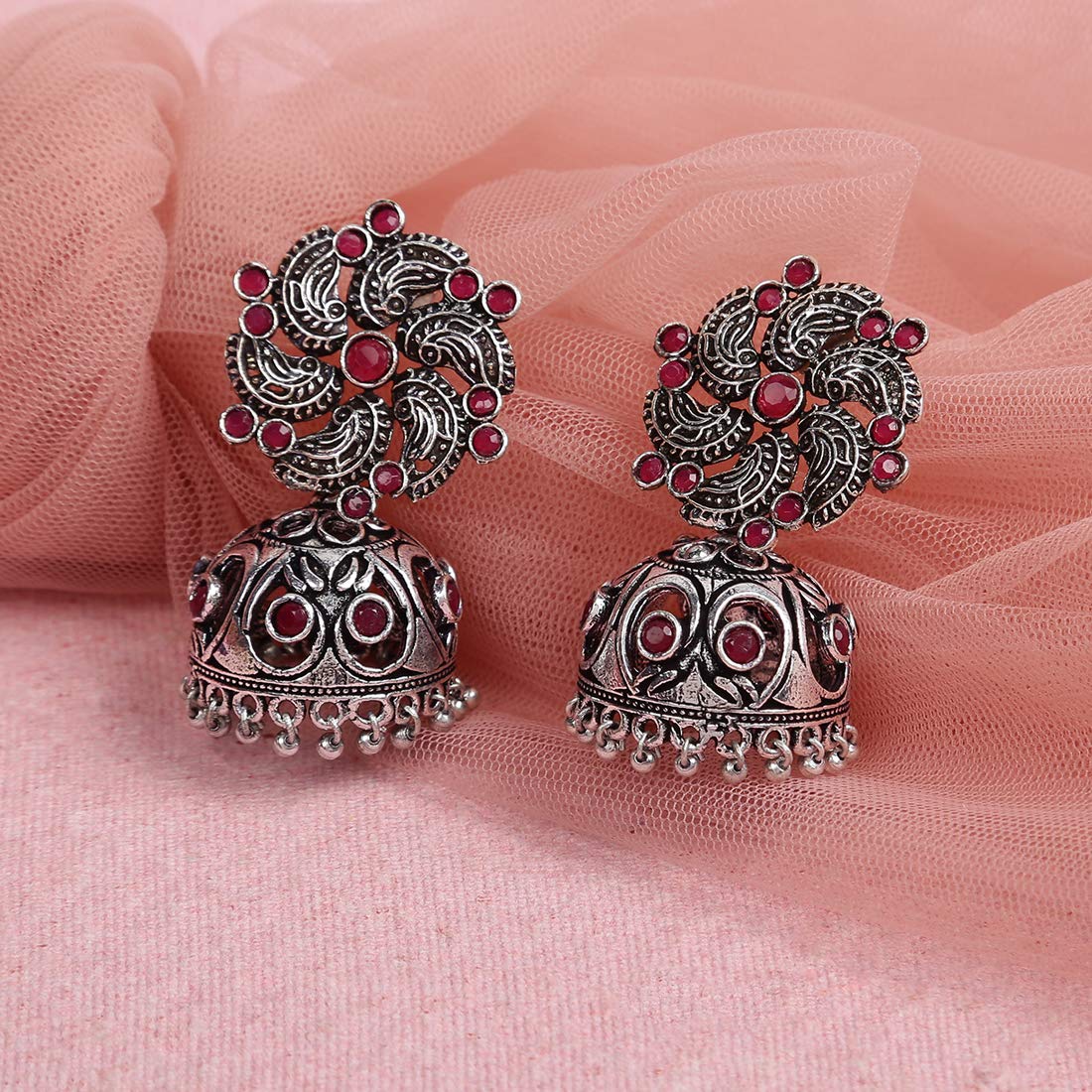 Buy Women's Oxidized Jhumka Earrings in Silver | Jhumka Earrings Set -  (ER-3221) — Karmaplace