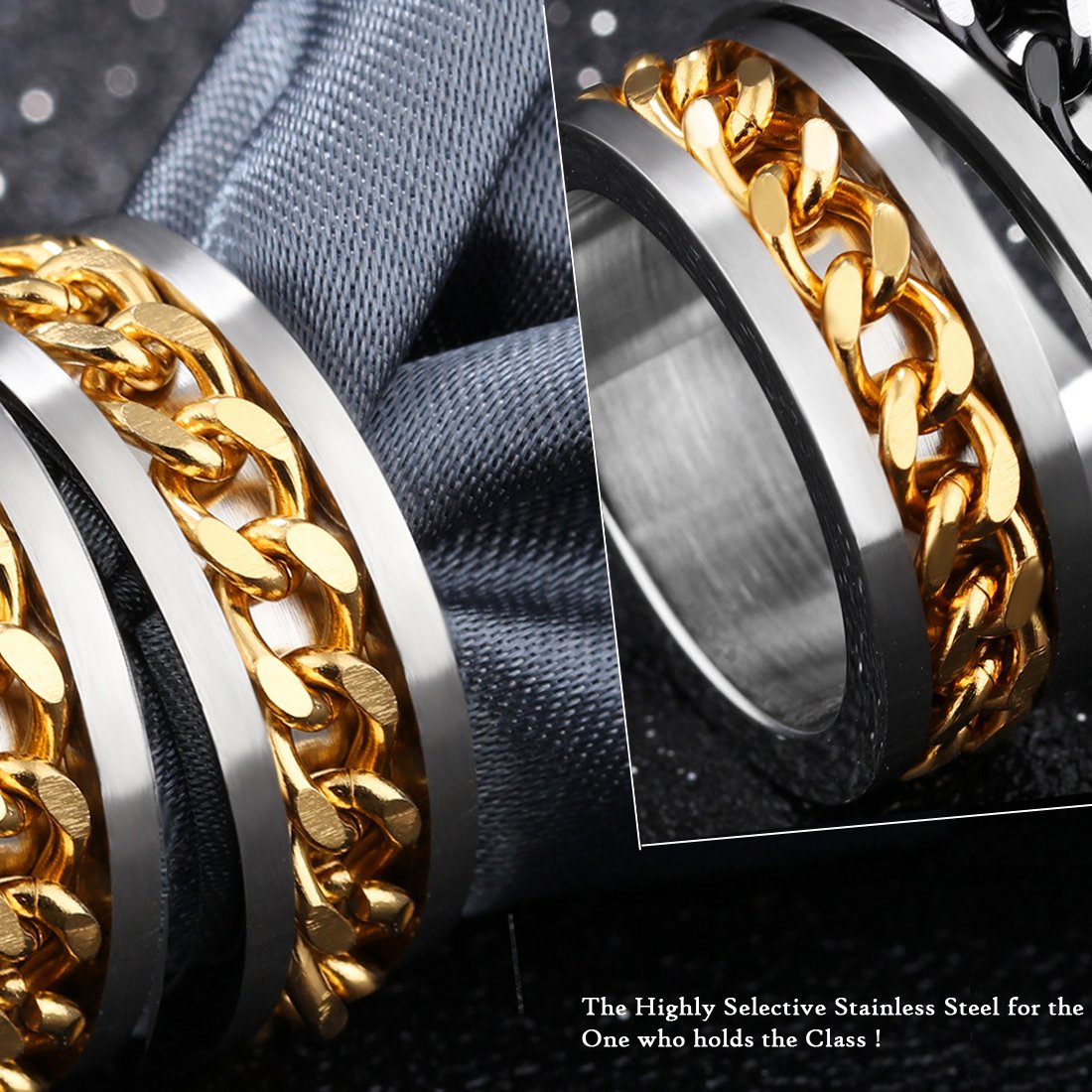 Yellow Chimes Rings for Men Tough Dude Chain Ring Stainless Steel Golden Chain Rings for Men and Boys.