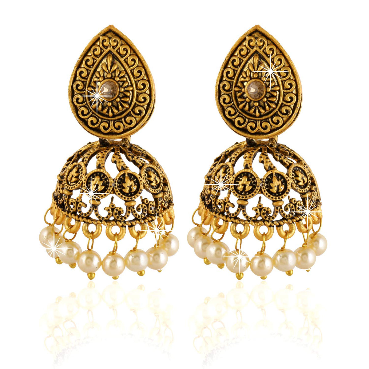 Yellow Chimes Traditional Jhumka/Jhumki Earrings Temple Jewellery Antique Oxidized Matte Gold Plated Pearl Earrings for Womens & Girls