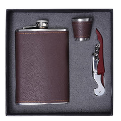 Yellow Chimes Exquisite Men Gifiting Set Hip Flask Gift Set Cork Opener with Brown Leather Cover,Hip Flask for Liquor for Men in a Gift Box