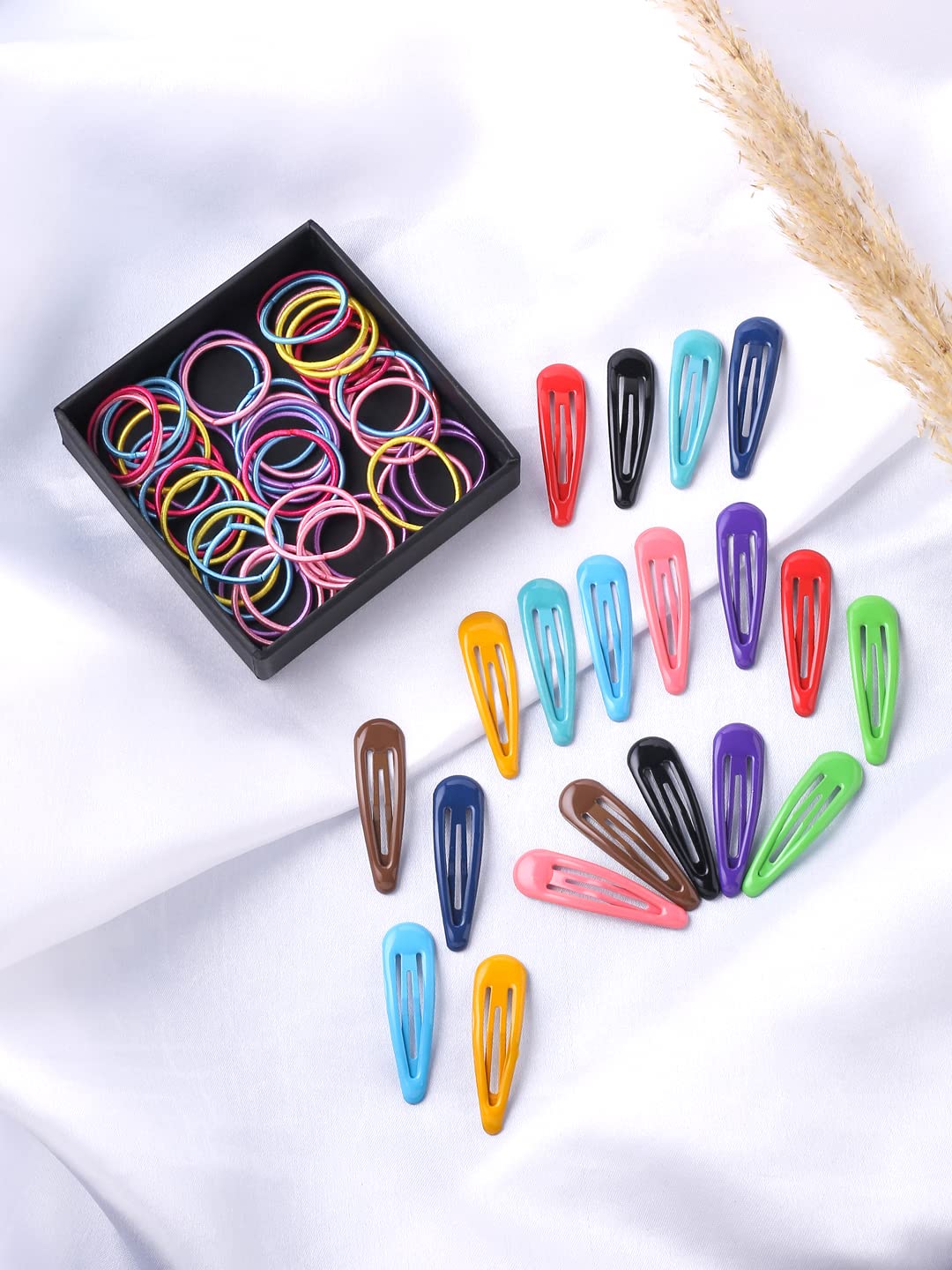 Melbees by Yellow Chimes Hair Clips for Girls Kids Hair Clip Hair Accessories for Girls Baby's Multicolor 20 Pcs Snap Hair Clips With 50 Pcs Rubber Bands Set for Kids Tic Tac Clips Hairclips for Baby Teens Toddlers