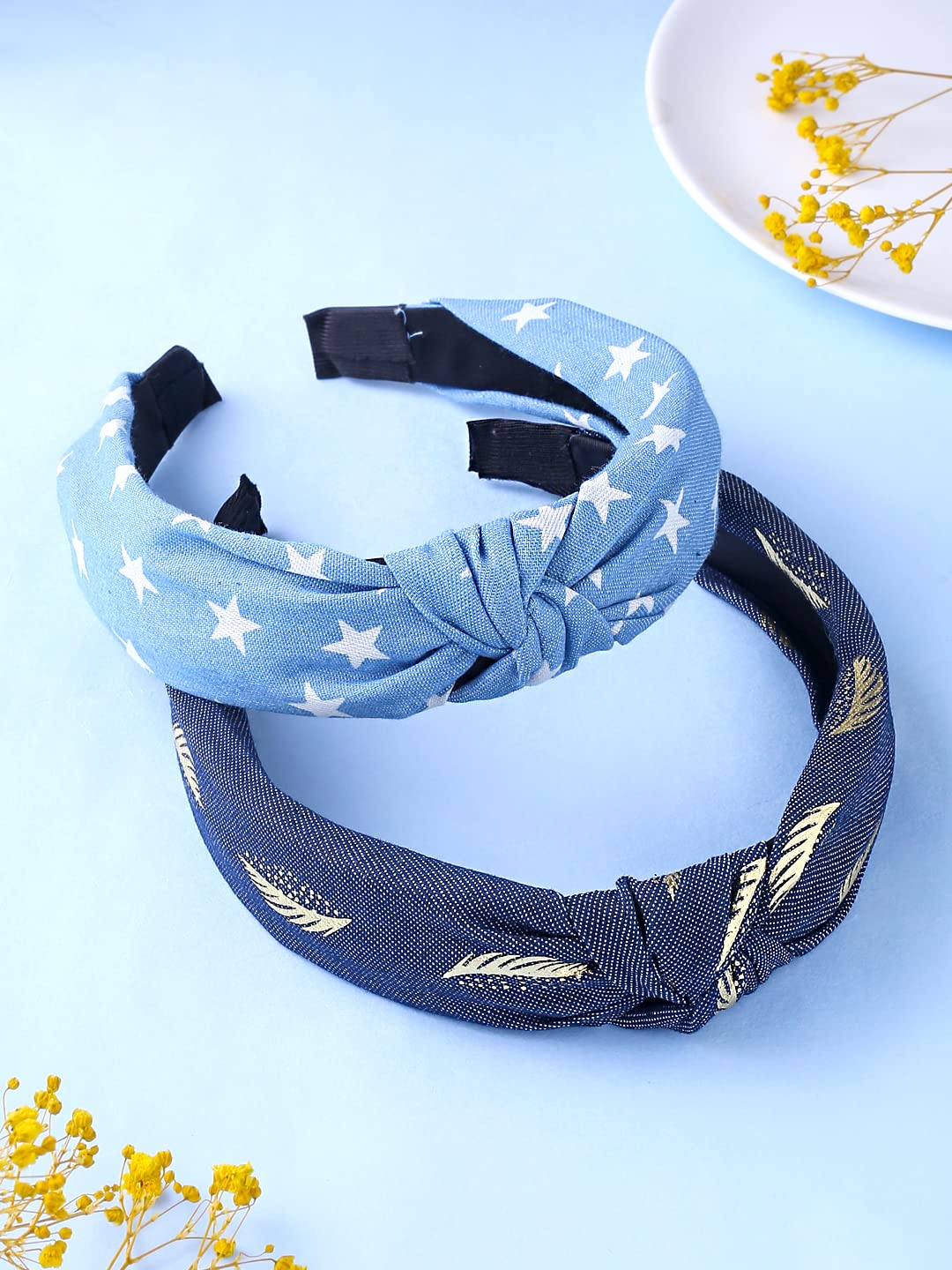 Yellow Chimes Hair Band for Women Girls Hair Accessories for Women 2 Pcs Headband for Women Knot Solid Fabric Hair Band for Girls Twist Turban Headband Cross Knot Hair Bands Elastic Hair Accessories for Women