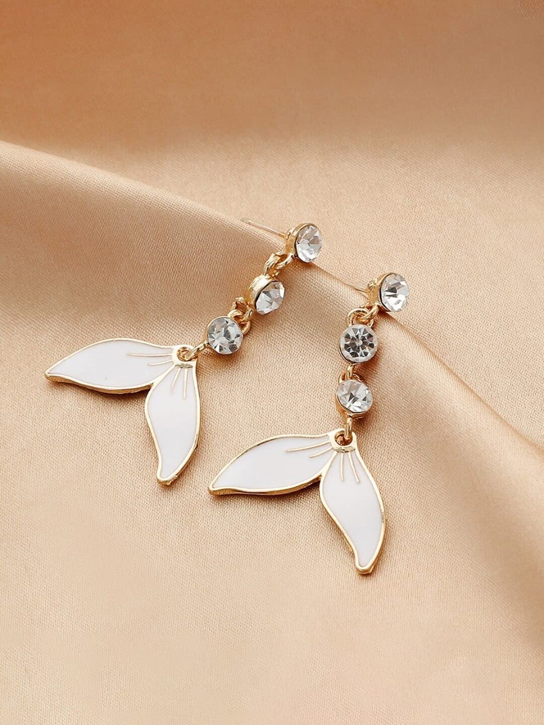 Yellow Chimes Earrings For Women Crystal Studded White Color Leaflet Drop Dangle Earrings For Women and Girls