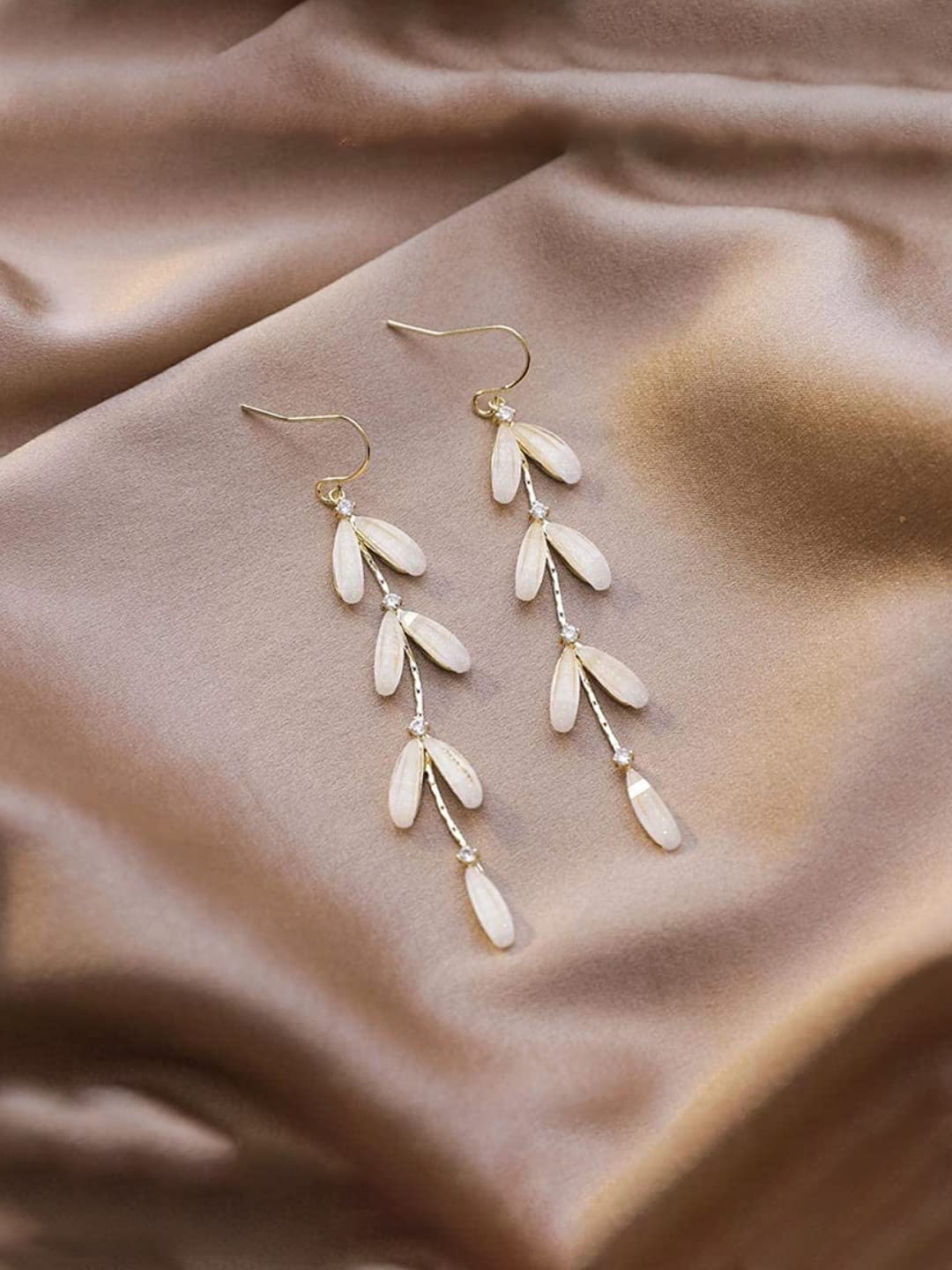 Yellow Chimes Earrings For Women White Color Stone Studded Leaf Designed Drop Dangle Earrings For Women and Girls