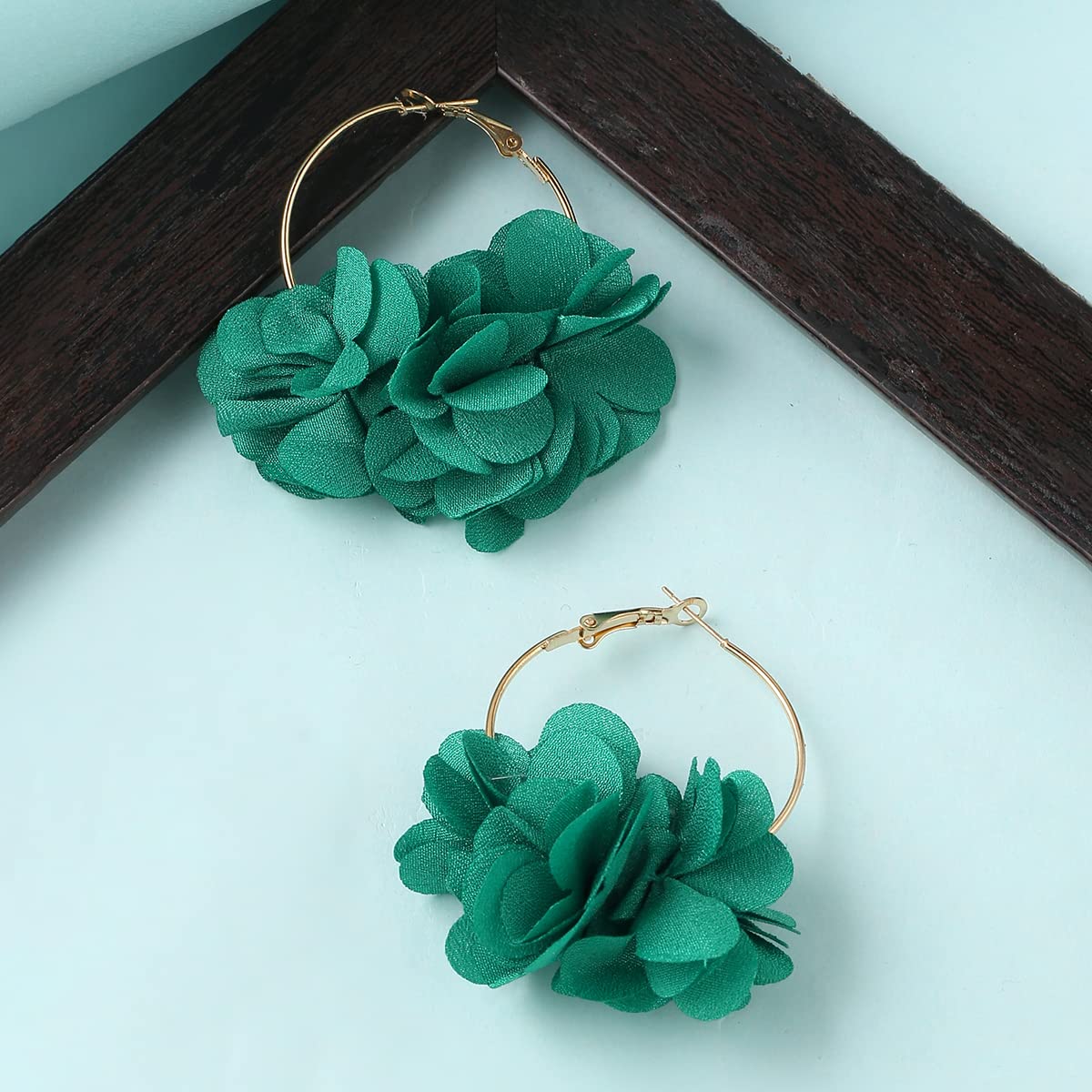 Yellow Chimes Earrings For Women Green Color Boho Dangle Lace Cloth Mesh Yarn Chiffon Silk Handmade Flower Layered Petal Circel Hoop Jewelry Earrings for Women and Girls