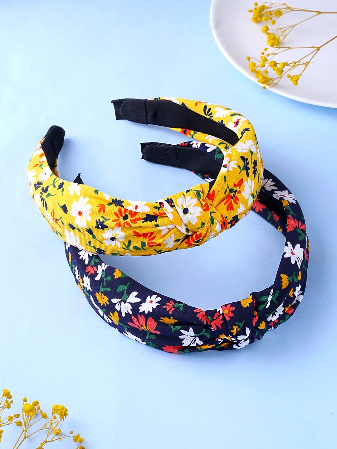 Yellow Chimes Hair Band for Women Girls Hair Accessories for Women 2 Pcs Headband for Women Knot Solid Fabric Hair Band for Girls Twist Turban Headband Cross Knot Hair Bands Elastic Hair Accessories for Women