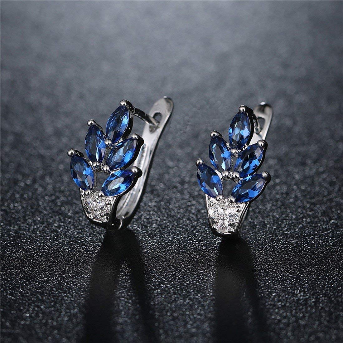 Yellow Chimes Clip on Earrings for Women Blue Crystal Earrings Leafy Fashion Rhodium Plated Crystal Clip On Earrings for Women and Girls.