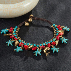 Yellow Chimes Anklets for Women Bohemian Starfish Charms Beaded Bracelet Cum Anklet for Women and Girls