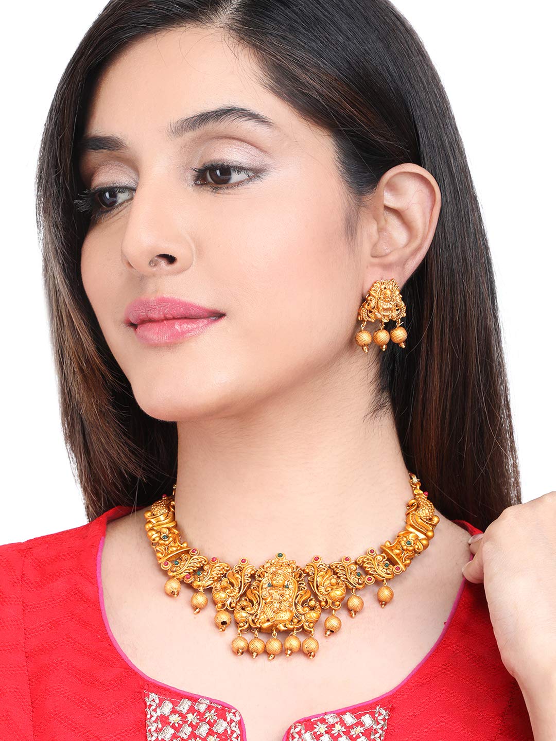 Yellow Chimes Jewellery Set for Women and Girls Gold Temple Jewellery Set for Women Traditional | Gold Plated Choker Necklace Set | Antique Jewellery | Birthday Gift for girls and women Anniversary Gift for Wife