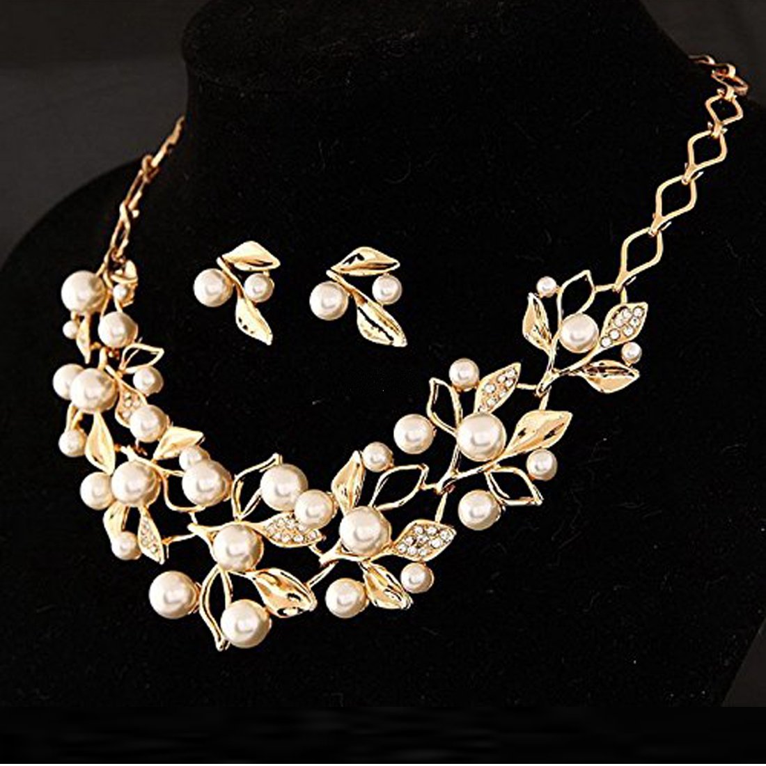 Yellow Chimes Jewellery Set for Women and Girls Fashion Golden Pearl Necklace Set for Women | Gold Plated Leafy Pearl Necklace Set | Birthday Gift for girls and women Anniversary Gift for Wife