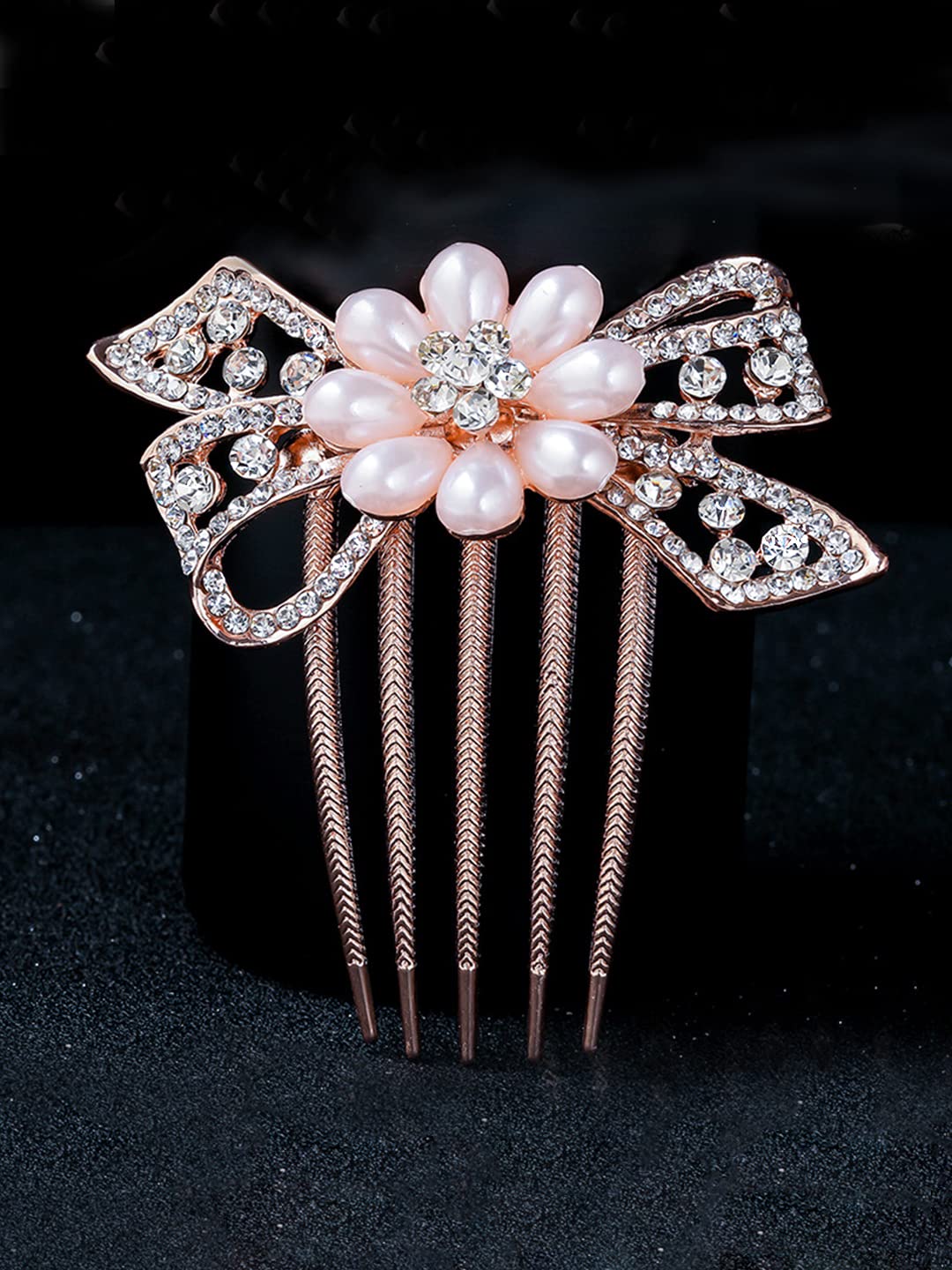 Yellow Chimes Comb Pin for Women Hair Accessories for Women Floral Comb Clips for Hair for Women Rosegold Crystal Hair Pin Bridal Hair Accessories for Wedding Side Pin / Comb Pin / Juda Pin Accessories for Women