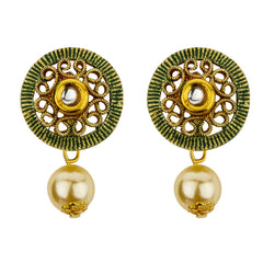 Yellow Chimes Latest Modern Pearl Kundan Traditional Adorable Necklace With Stud Drop Earrings For Women (Green)