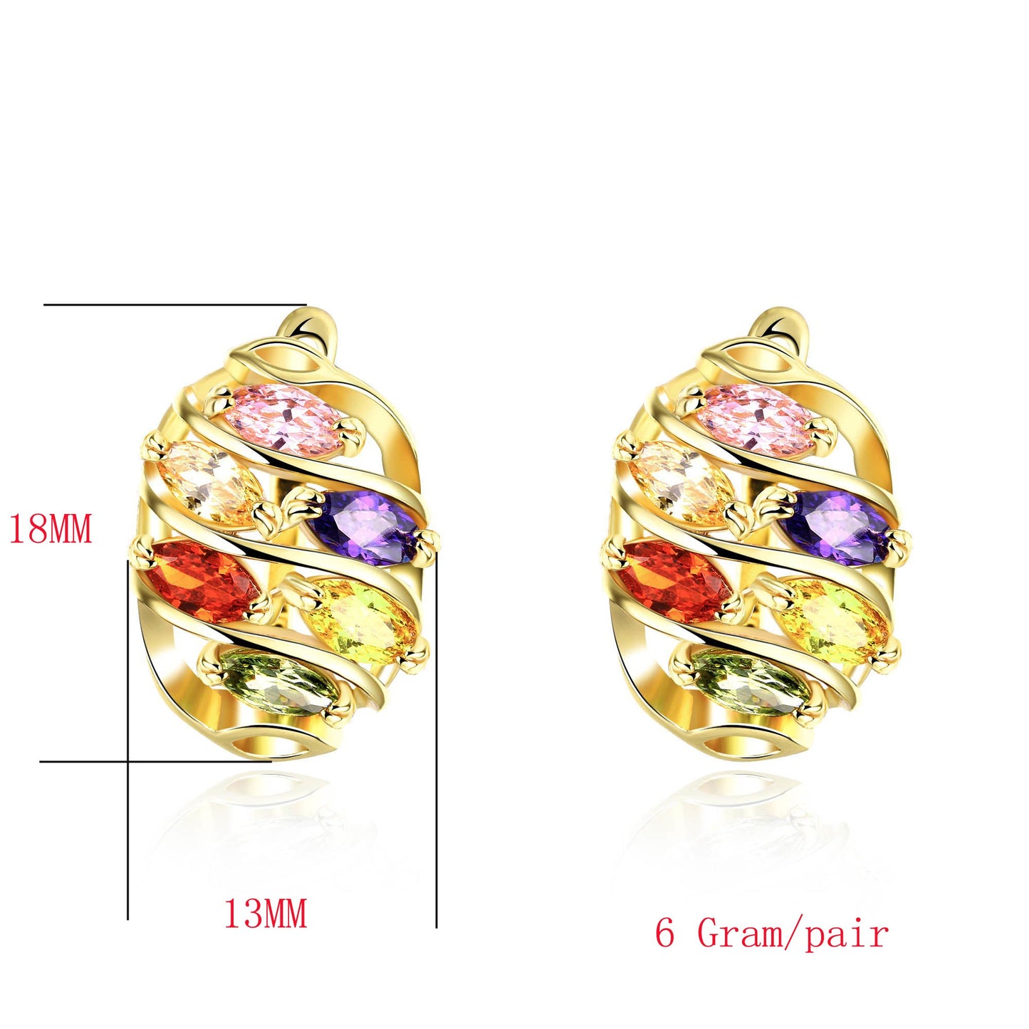 YELLOW CHIMES Oval Style Swiss Cubic Zirconia Gold Plated Clip-On Earrings for Women