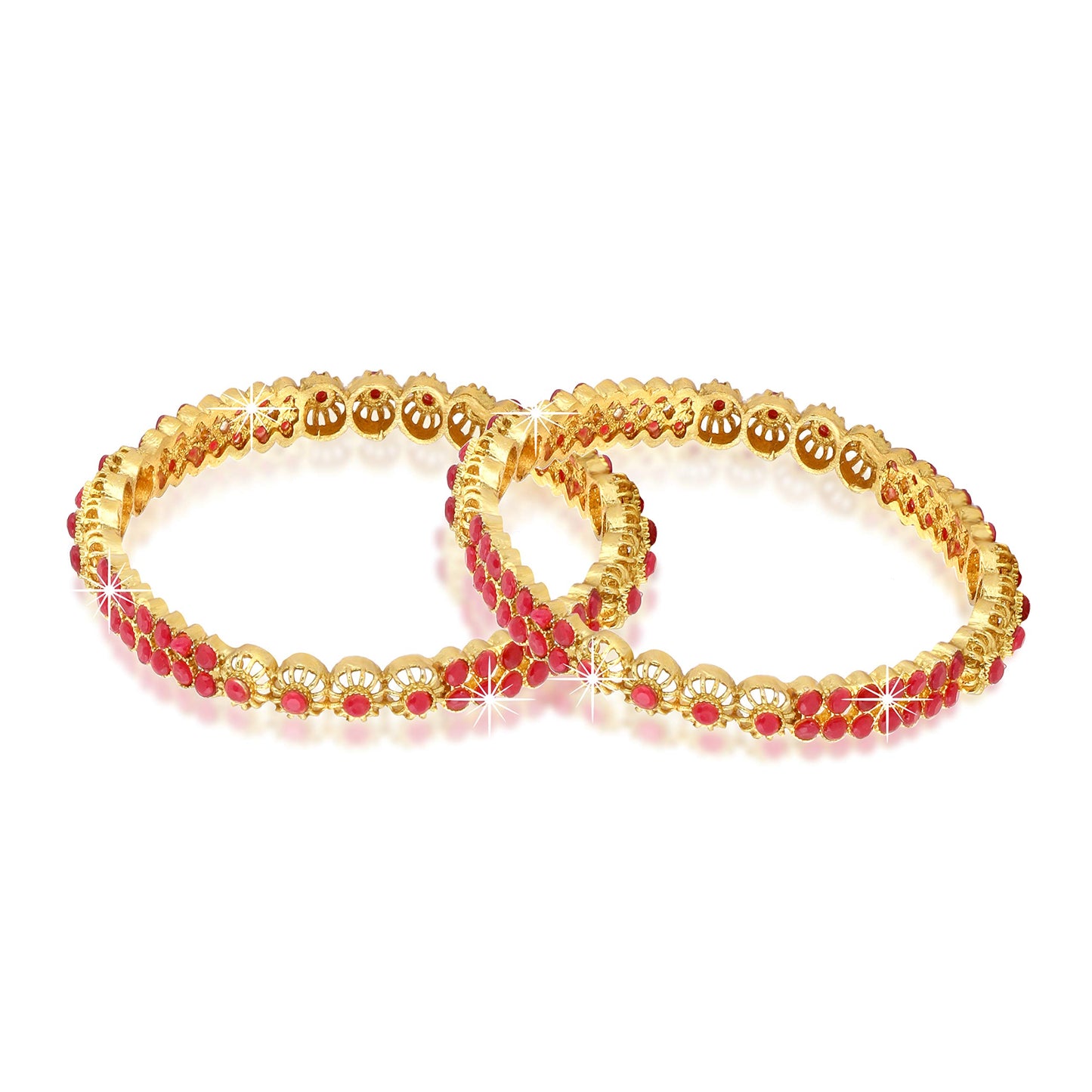 Yellow Chimes Designer Ruby Stones 2 PC Bangle Set Traditional Gold Plated Bangles for Women and Girls (2.6)