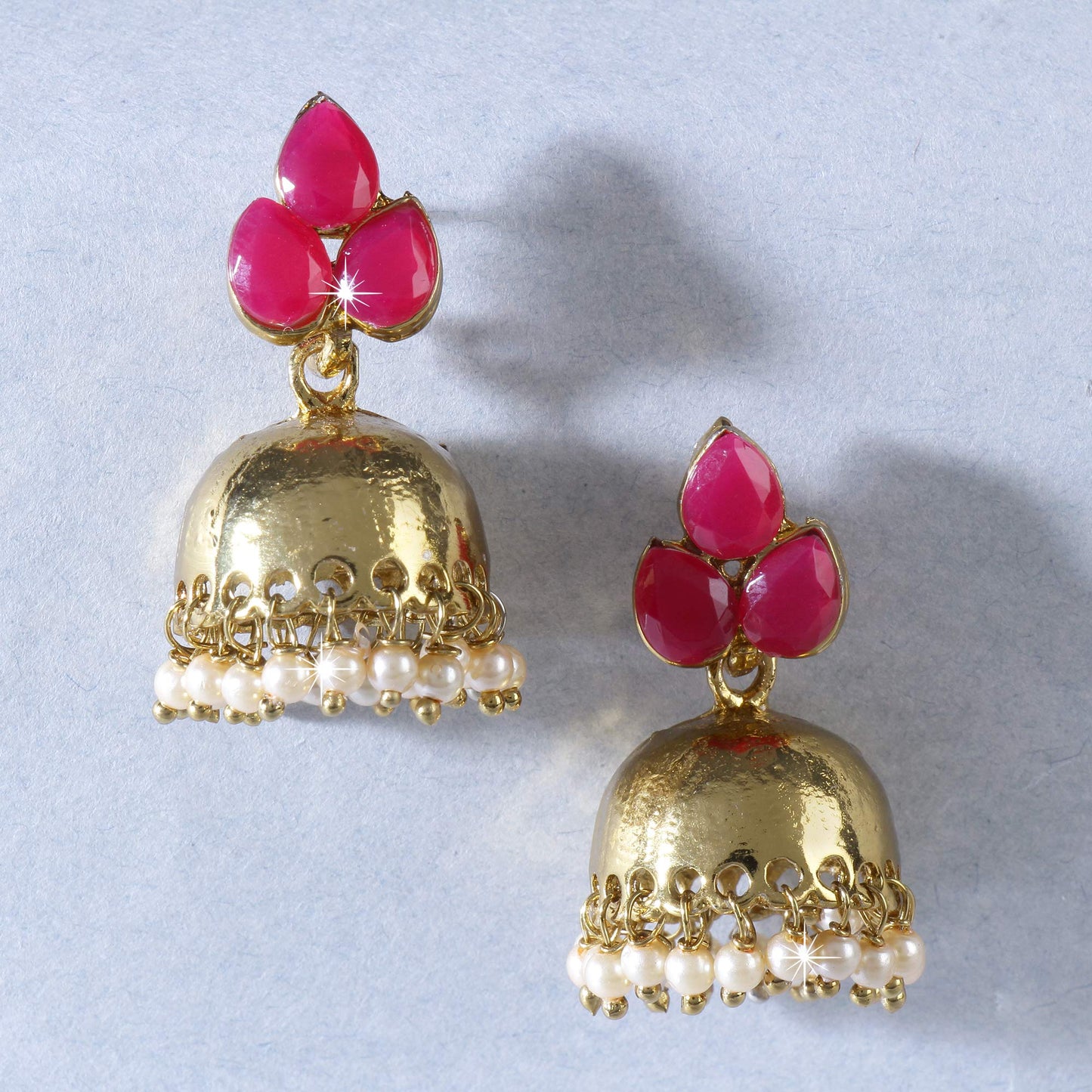 Kairangi Earrings for Women and Girls | Traditional Pink Studded Stone Jhumka Earrings | Gold Plated | Leaf Shaped Jhumki | Birthday Gift for girls and women Anniversary Gift for Wife