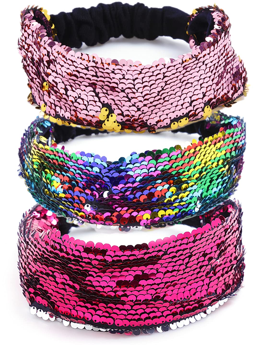 Yellow Chimes Head Bands for Girls Sequin Fabric Headbands Set Reversible Hairband Flip Glitter Headbands Non Slip Hair Bands for Women and Girls - Multicolor