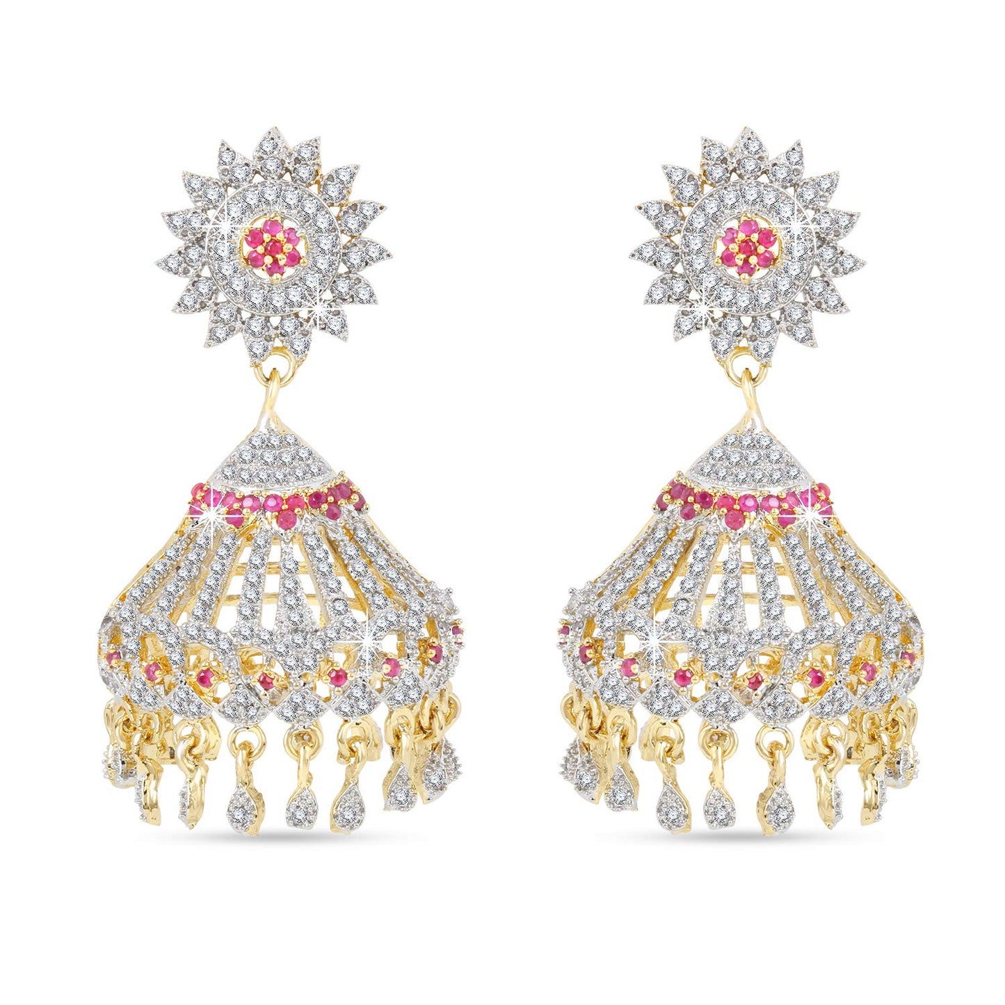 Yellow Chimes Elegant Pink AD/American Diamond Studded 18k Gold Plated HandCrafted Designer Jhumka/Jhumki Earrings for Women & Girls