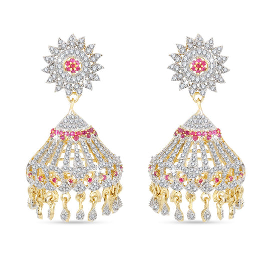 Yellow Chimes Elegant Pink AD/American Diamond Studded 18k Gold Plated HandCrafted Designer Jhumka/Jhumki Earrings for Women & Girls