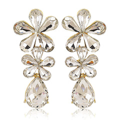 Yellow Chimes Elegant A5 Grade Sparkling Crystal Classic Dual Floral Design Dangle Earrings for Women and Girls