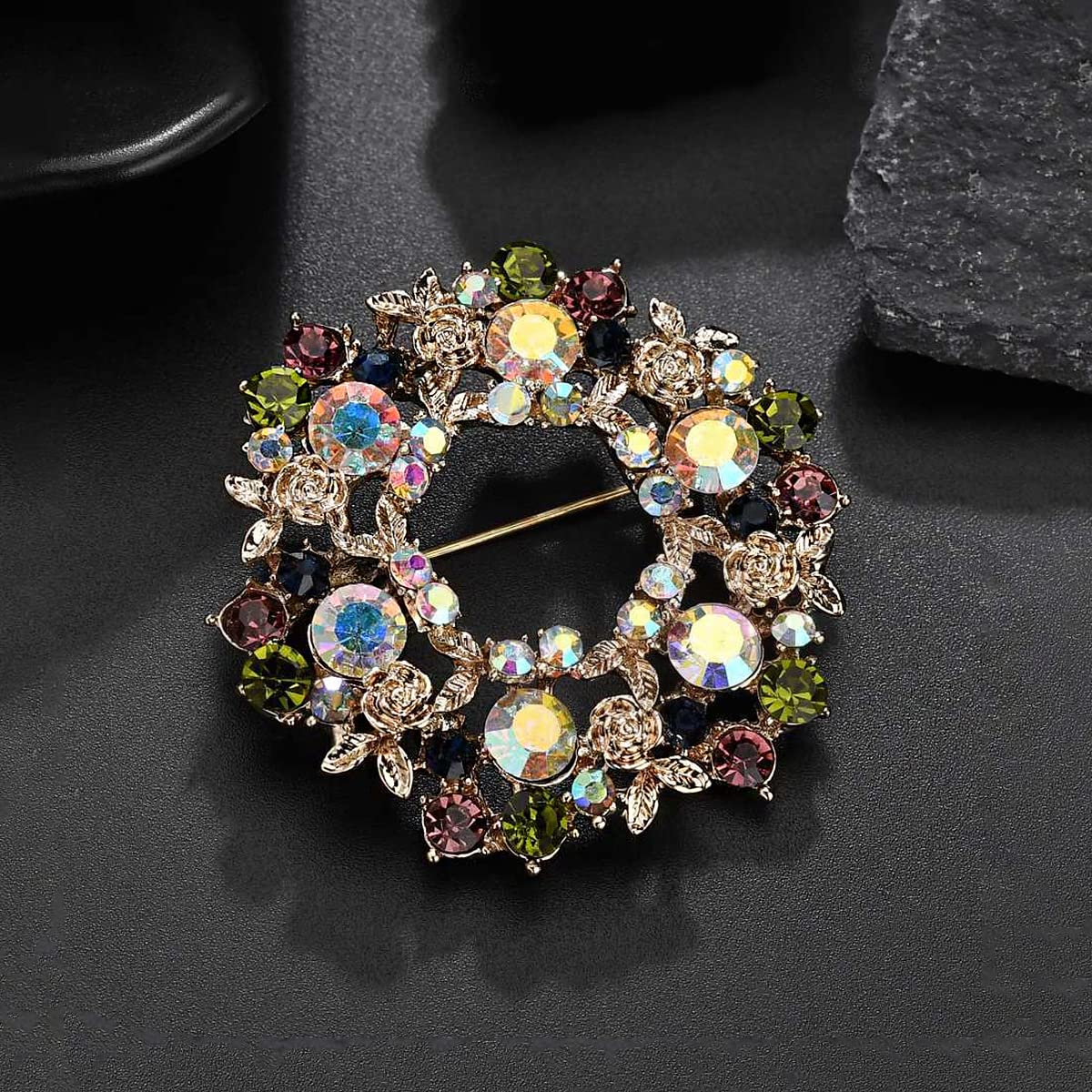 Yellow Chimes Brooch for Women Multicolor Crystal Floral Shaped Brooch Pin Fashionable Brooch for Girls and Women.