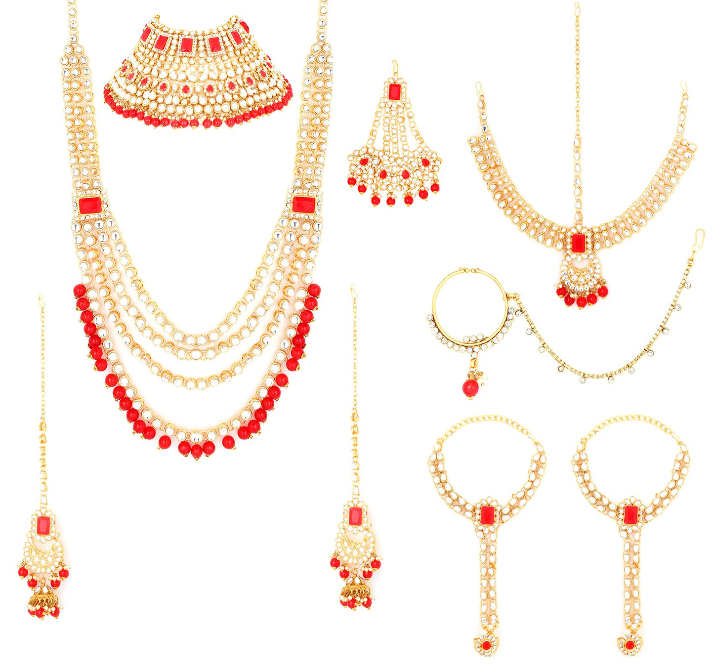 Yellow Chimes Kundan Indian Traditional Red Pearl Multilayer Dulhan Bridal Necklace set Necklace Jewellery Set For Women & Girls (Red,Gold)