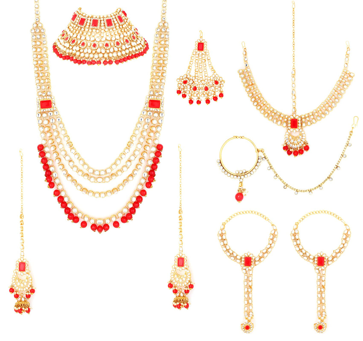 Yellow Chimes Kundan Indian Traditional Red Pearl Multilayer Dulhan Bridal Necklace set Necklace Jewellery Set For Women & Girls (Red,Gold)