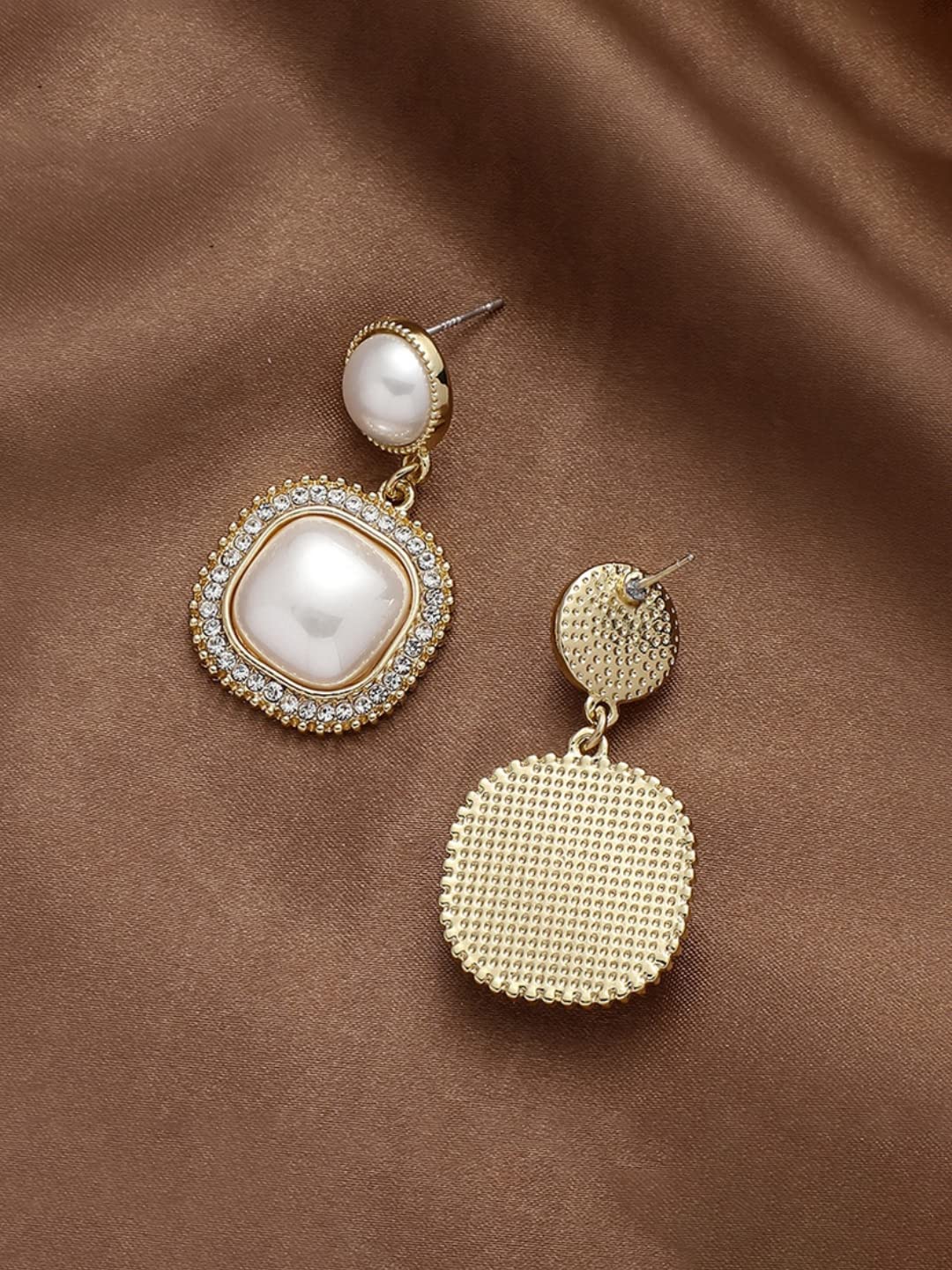 Yellow Chimes Earrings For Women White Color Pearl Studded Double Drop Earrings For Women and Girls