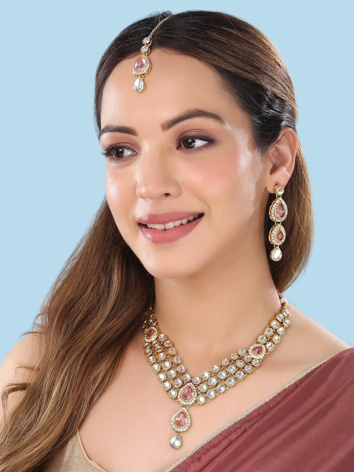 Yellow Chimes Jewellery Set for Women and Girls Kundan Necklace Set for Girls | Gold Plated Stone Studded Kundan Choker Necklace Set | Birthday Gift for girls and women Anniversary Gift for Wife