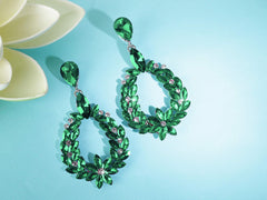 Yellow Chimes Elegant Green Sparkling Crystal Drop Earrings for Women and Girls