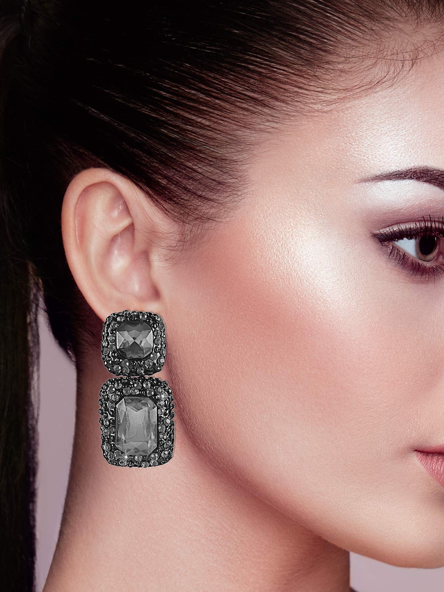 Kairangi Crystal Drop Earrings for Women Black Crystal Earrings Square Shaped Drop Earrings for Women and Girls.