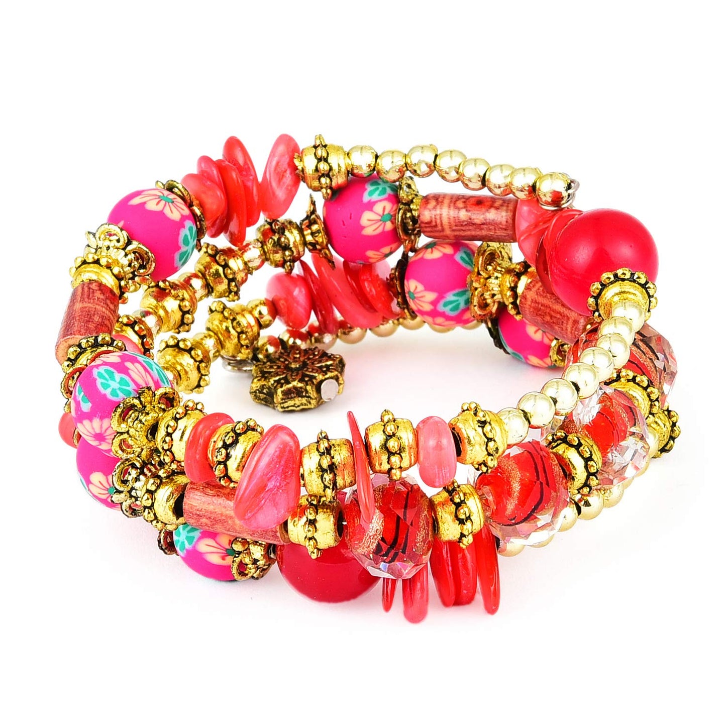 Yellow Chimes Bohemian Beads Wrap Charm Pink Gold Bracelet For Women And Girls.