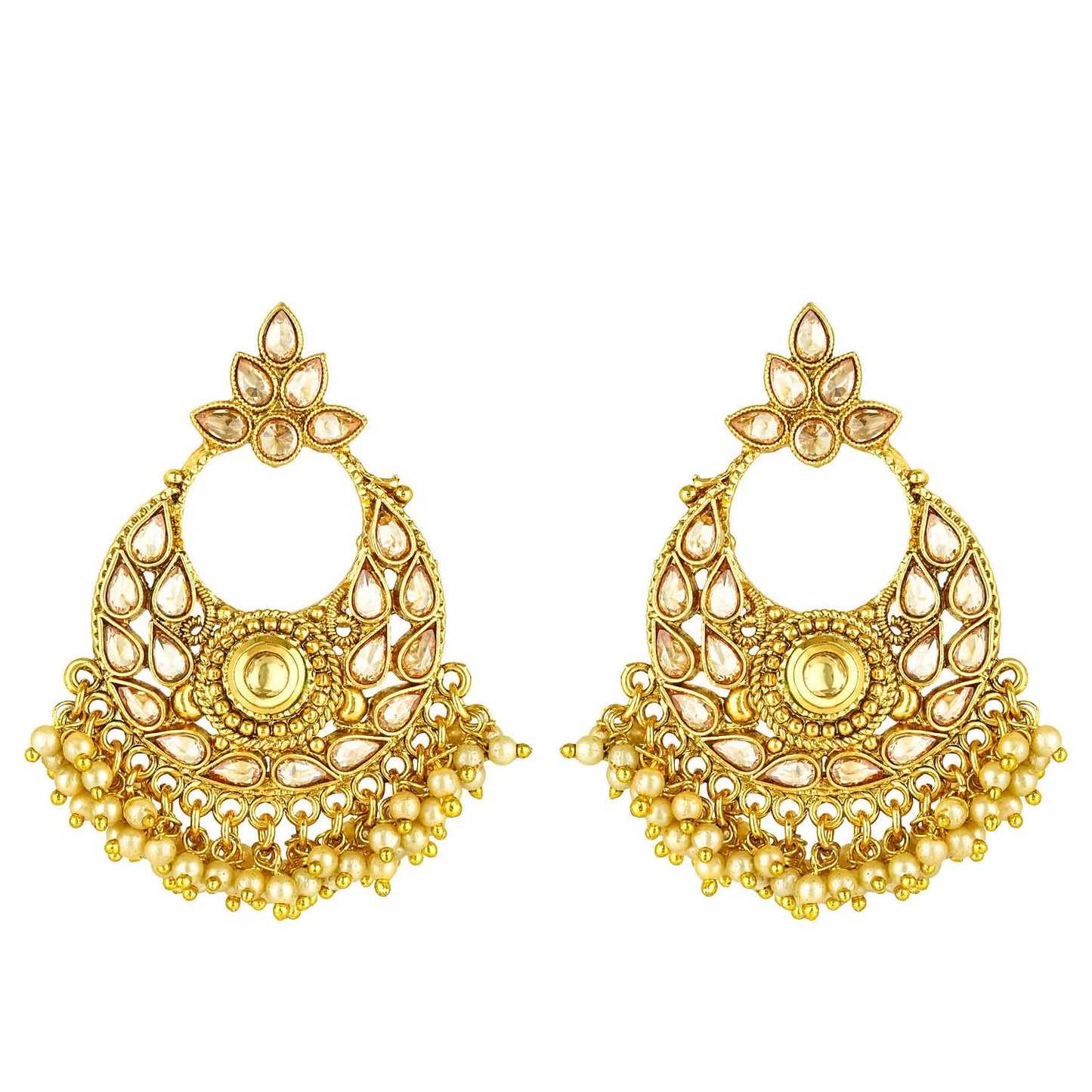 Yellow Chimes Ethnic Traditional Moti Kundan Jadau Chandbali Earrings for Women and Girls