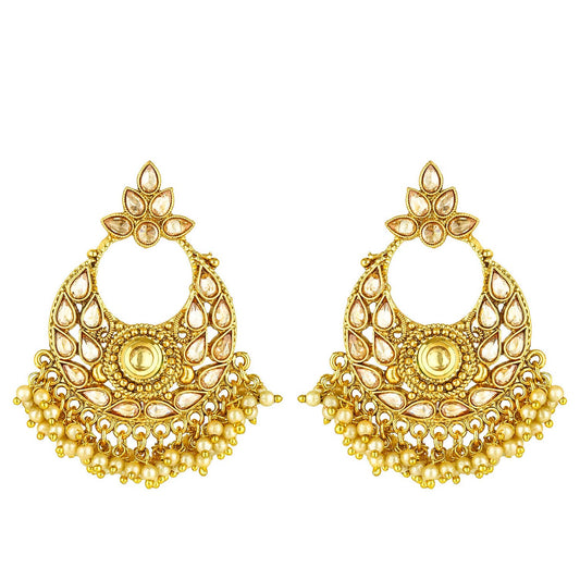 Yellow Chimes Ethnic Traditional Moti Kundan Jadau Chandbali Earrings for Women and Girls