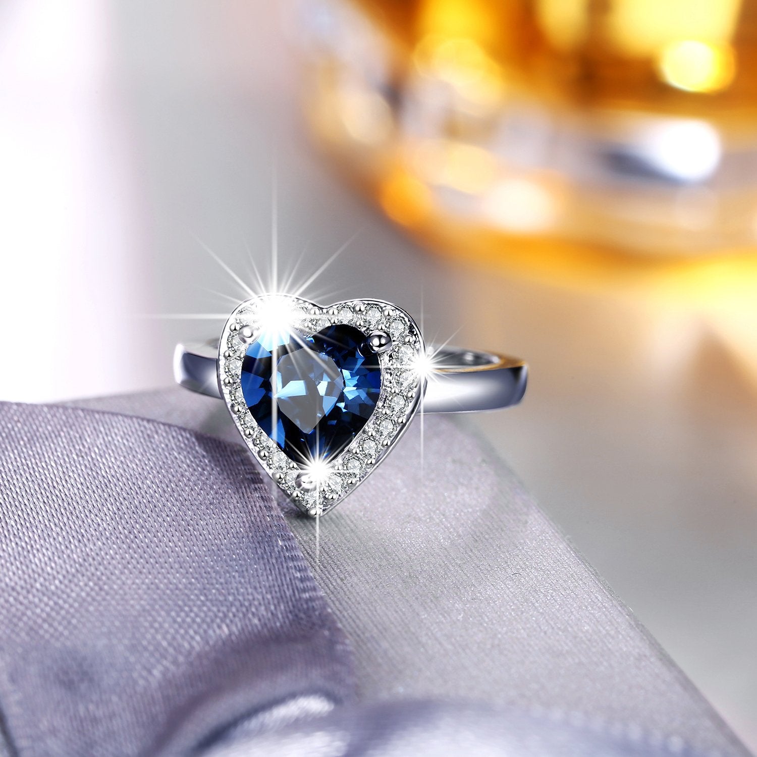 Yellow Chimes Crystals from Swarovski Blue Cystal Heart Ring for Women and Girls