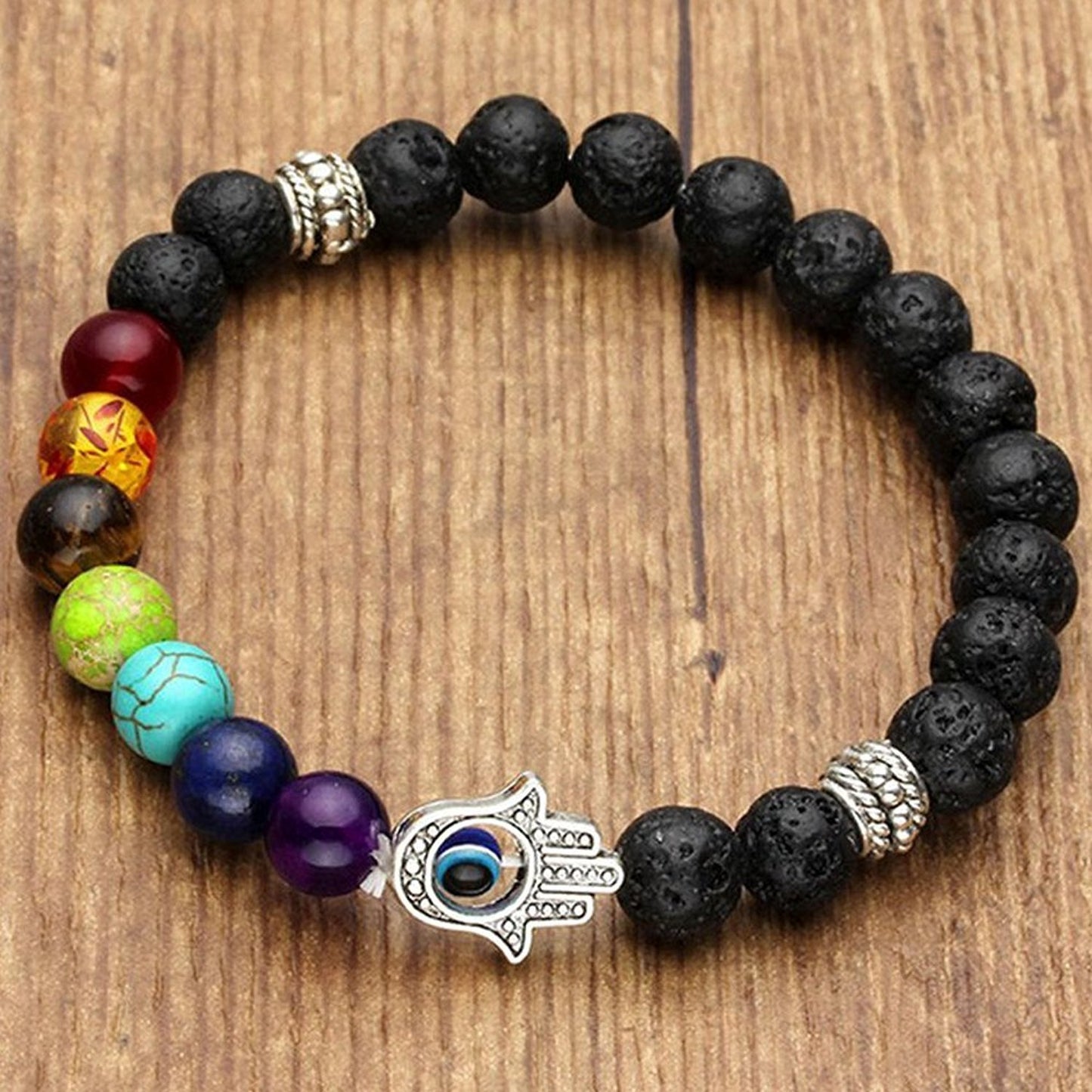 Yellow Chimes D'vine Collection7 Chakra Evil Eye Lava Stone Bracelet Black Healing Energy Stone Reiki Unisex Bracelet