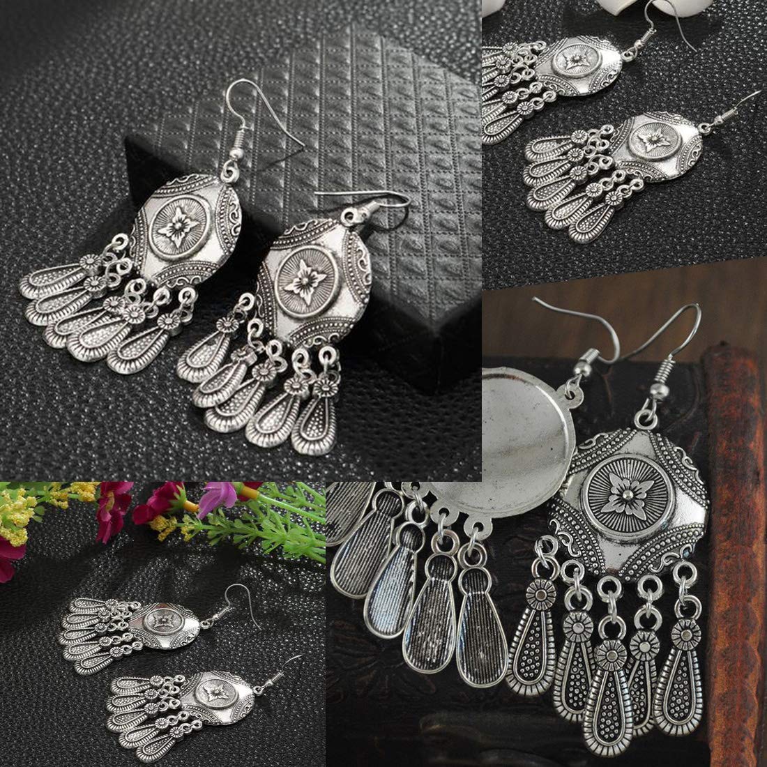 Yellow Chimes Combo of Three Pairs Classic Crafted Traditional Silver Oxidised Chand Bali Earrings For Women & Girls
